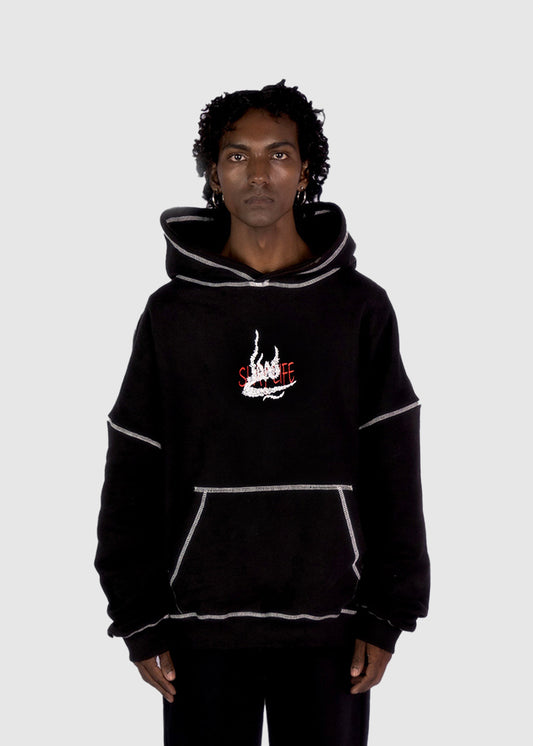 WHITE STITCHED BLACK HOODIE