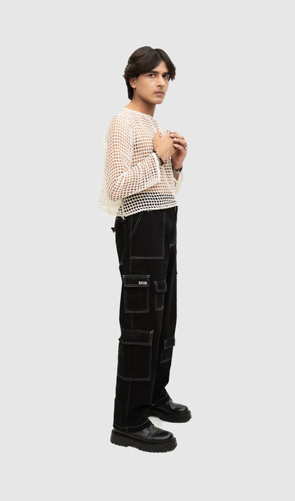 WHITE STITCHED BLACK CARGO PANT