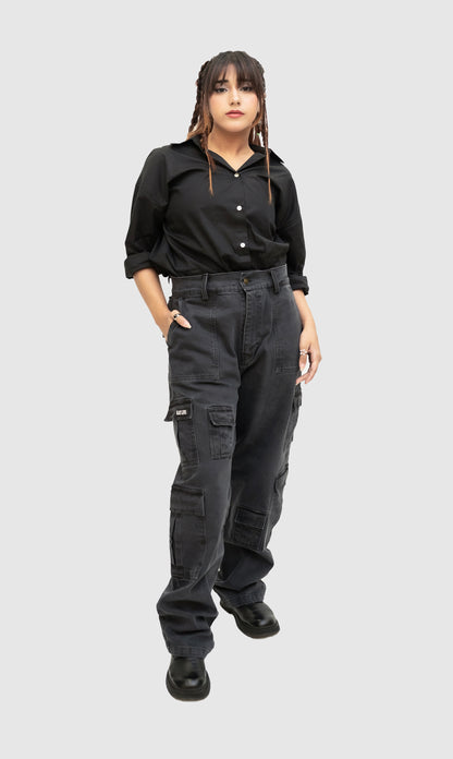 GREY ACID WASH CARGO PANT