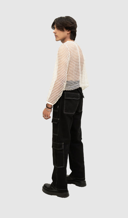 WHITE STITCHED BLACK CARGO PANT