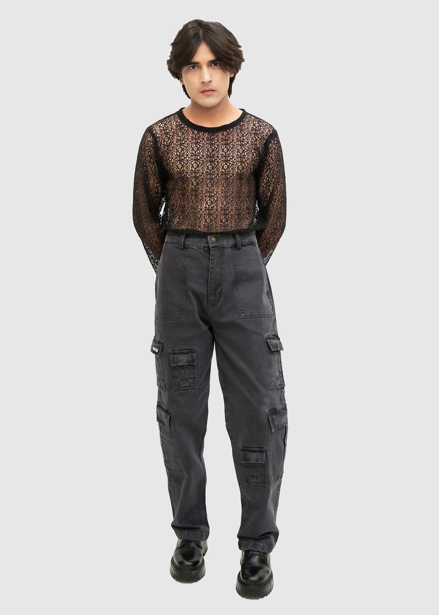 GREY ACID WASH CARGO PANT